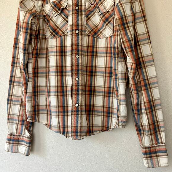 Vintage Hollister plaid pearl snap Y2K button up western cowboy style pockets M - Picture 2 of 15